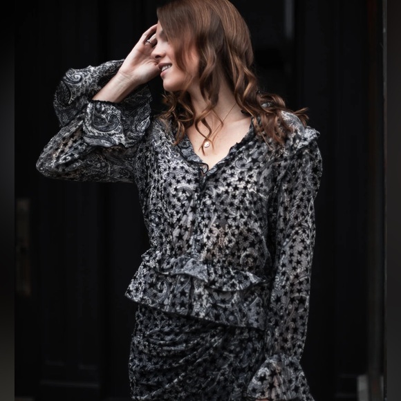 Zadig & Voltaire Tuya Star Pattern Ruffle Sleeve Blouse Top Women’s Size L Large - Picture 3 of 10